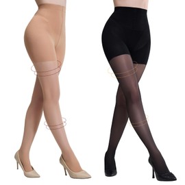 Yilanmy 2 Pairs Compression Tights Shape Tights 30 Denier, Black and skin-coloured, S