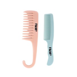 HAPPYGLOW 2-Pack Shower Combs, Wide Tooth Detangler Comb with Hook, Wet & Dry Comb Set for Thick Hair, Durable Mother & Daughter Pack (Pink Hook & Blue)