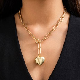 Chunky Gold Necklace for Women Chunky Heart Charm Necklace Heart Chain Necklace Jewelry for Women