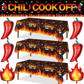 Chili Cook Off Decorations Black Hot Chili Contest Banner 3 Pcs Chili Cook Off Tablecloths Chili Pepper Flame Balloons for Chili Tasting Competition Mexican Fiesta Cinco De Mayo Party Supplies