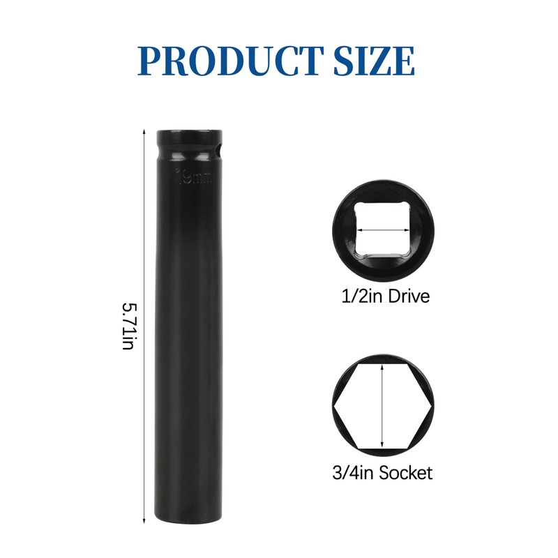 Extra Deep Socket Tool, 3/4 Inch, 1/2 Inch Drive for