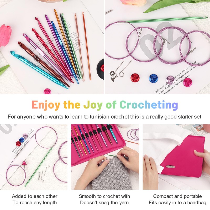 Aeelike Tunisian Crochet Hooks Set Interchangeable, Aluminium Tunisian Crochet Hooks
