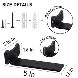 Floating Shelf Brackets Heavy Duty Industrial L Shelf Bracket 1/5 Inch Thick Premium Solid Steel Shelf Supports, Black Rustic Wall Brackets for Shelves - 5 Inch Floating Shelves Hardware (6 Pack)