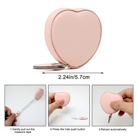 yueton 2 Pack 59 Inch Body Measuring Tape Cute Pink Heart Shaped Leather Retractable Dual Sided Ruler for Sewing Tailors Medical Body Measurements