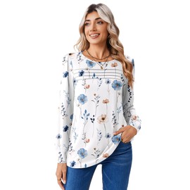 Zeagoo Womens Clothes Floral Long Sleeve Shirts Spring Fall Crewneck Pleated Tunic Cute Tops 2025 Summer Fashion