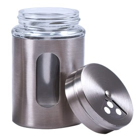 1 Pack Large Salt Shaker with 3 Adjustable Pour Holes - 7×10.9 cm Salt and Pepper Shaker with Stainless Steel Outer Layer and Internal Thick and Durable Glass for Granular Seasoning