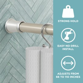 Zenna Home Tension Shower Curtain Rod, No Drill Adjustable Tension Curtain Rod for Bathroom, Rust Resistant, Easy Install Expandable Shower Curtain Rods, 26 to 76 Inches, Brushed Nickel