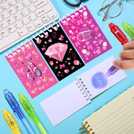 BOLNEY 24 Pcs Pink Girl Party Favors | Set of 12 Invisible Ink Pen and 12 Pink Girl Mini Notepads | Gift Bag Stuffers Pink Girl Party Supplies