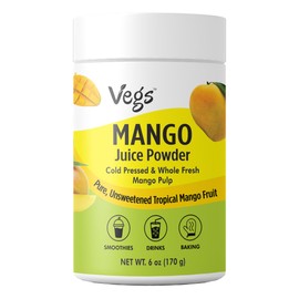 Vegs Mango Juice Powder - Freeze Dried Organic Mango Juice Instant Drink Mix Powder, Baking, Dessert Flavoring - Real Fruit Hydration with Electrolytes & Antioxidants, Sugar Free - 6 oz