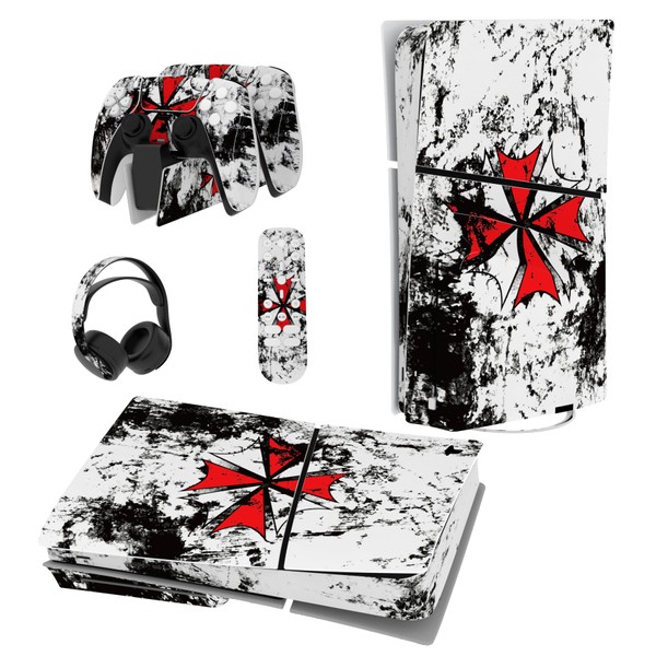 PlayVital Full Set Skin Sticker for ps5 Slim Console Disc Edition (The New Smaller Design), Vinyl Skin Decal Cover for ps5 Controller & Headset & Charging Station & Media Remote - Biohazard