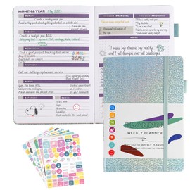 A5 100 Page Weekly Planner Notebook, Habit & Routine Tracker, Daily To Do List-Weekly and Monthly Goal Agenda Abstract Notebook Organizer, Paper Diary with Elastic Strap and Journal