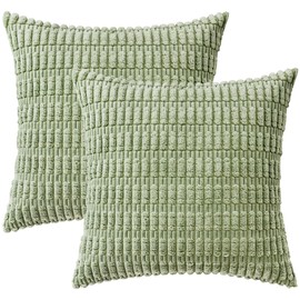 Aegero Pack of 2 Corduroy Decorative Throw Pillow Covers 18x18 Inch Soft Corduroy Striped Square Pillow Case Modern Farmhouse Home Decor for Sofa Living Room Couch Bed（45x45 cm,Sage Green）