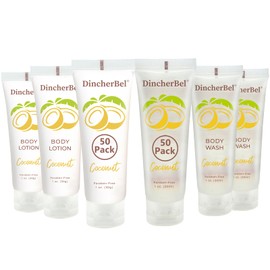 Travel Size Body Wash and Lotion - 30ml Bulk Hotel Supplies for Guests - Great for Vacation Rental and Airbnb Toiletries - Refreshing Coconut Scent Body Wash and Lotion for Men & Women (100 Pack)