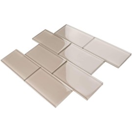 3x6 Beige Glass Subway Tile for Kitchen Backsplash Bathroom Wall Tile (Box (80pcs/10sqft)) - Not Peel and Stick