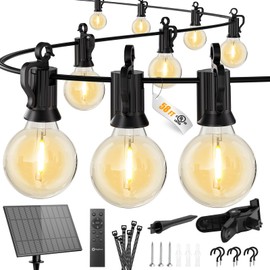 Brightown 58FT Solar String Lights Outdoor with Remote and 26 LED Shatterproof Bulbs, Dimmable & Timable, 3 Light Modes, Solar Patio String Lights Outdoor for Cafe, Garden, Deck, Outside Wedding