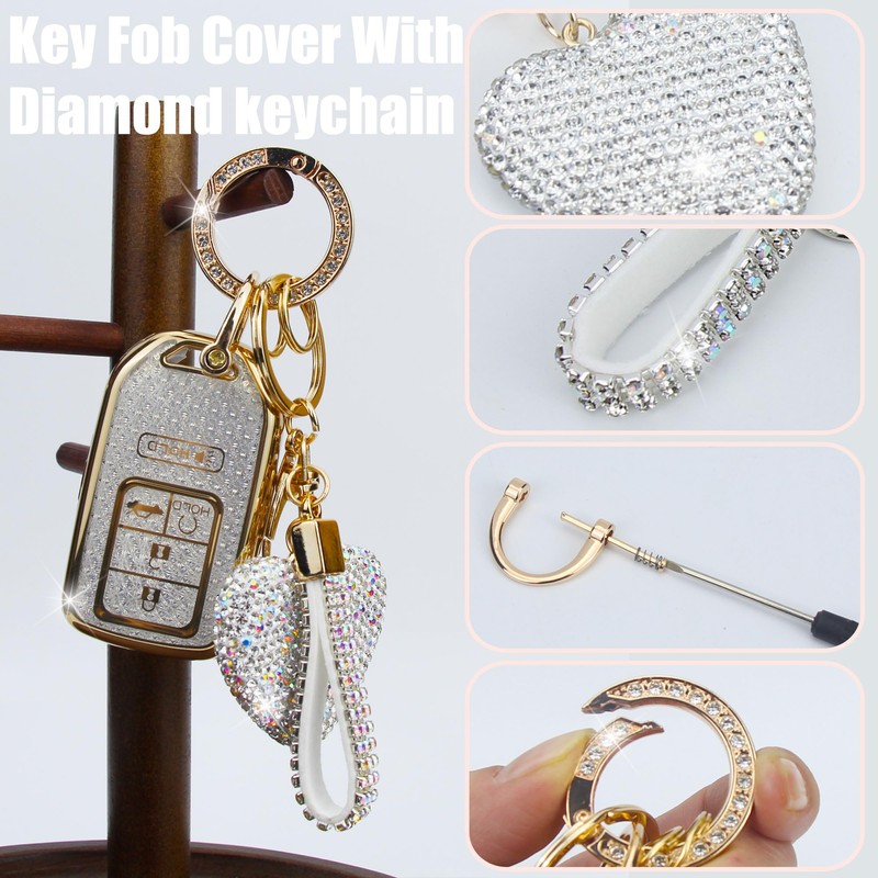 YIKECASE Key Fob Cover with Diamond Keychain Car Key Holder