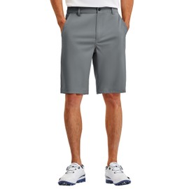 PULI Men's 10" Business Casual Shorts Quick Dry Golf Dress Shorts 5 Pockets Stretch for Hiking Travel Summer Dark Grey 34