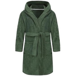 SWMSTUPF Boys Girls Bathrobe Soft Towel Hooded Robe Terry Cloth Cotton Bathrobe (US, Age, 9 Years, 10 Years, Military Green)