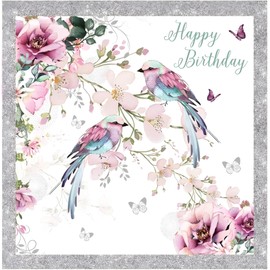 Nigel Quiney Female Happy Birthday Card - Birds & Flowers