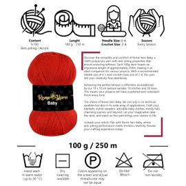 Baby Wool (#3 DK) Light Worsted Yarn Baby Yarn, Knitting Yarn Baby Best Plain Baby Wool, Anti-Pilling Knitting Wool, Crochet Wool, Acrylic Yarn for Knitting and Crocheting (3 Balls, 125 Red)