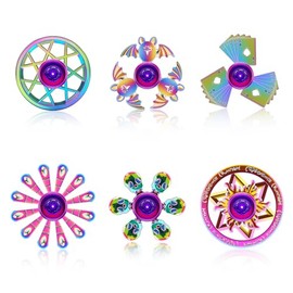 6 Pack Metal Fidget Spinner Toys for Kids and Adults – Durable Rainbow Finger Toys for Focus, Stress Relief, ADHD & Anxiety – Premium Hand Spinners with Unique Designs – Great Party Favors & Gifts