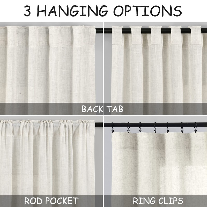 Nanspring - Cortinas naturales para café, 54 pulgadas de largo,