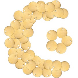 Zhengmy 50 Pcs Round Brass Tags, 1-1/4 Inch Diameter, Gold Blank Metal Stamping Key Brass Tags with Hole Engraving for Pets, Dogs, Plants, Doors