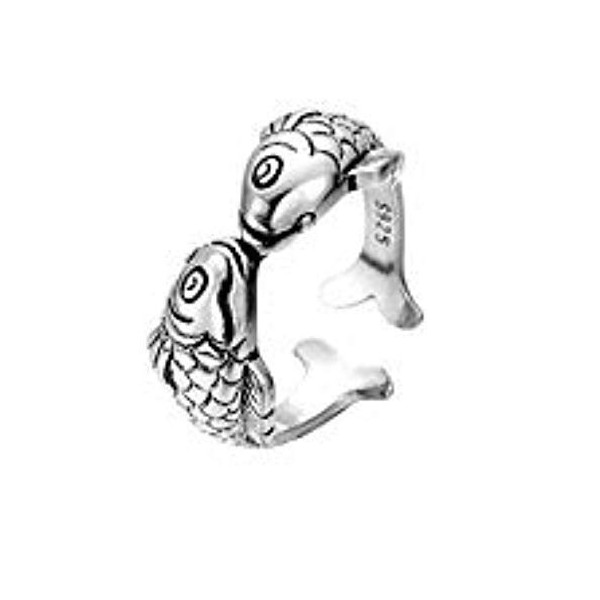 Iszie 925 Sterling Silver Retro Adjustable Lucky 3D Fish Vintage