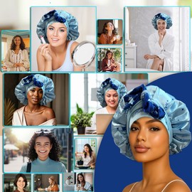 Discover Premium Double Layer Silk Satin Sleeping Bonnets Designed for Hair Protection, Moisture Retention, and All-Night Comfort. Blue