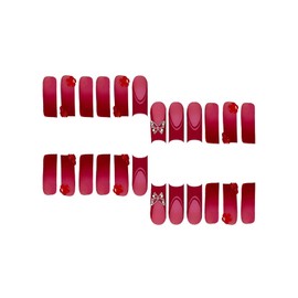 Extra Long Press on Nails Square Fake Nails Red French Tip False Nails with 3D Butterfly Nail Charm Designs Acrylic Nails Squoval Artificial False Nails Glue on Nails for Women 24Pcs