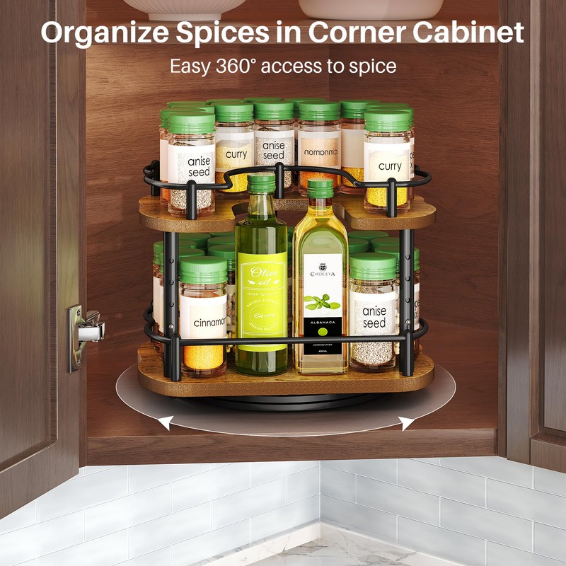 Spice Rack Organization for Cabinet - Height Adjustable Rotating Lazy