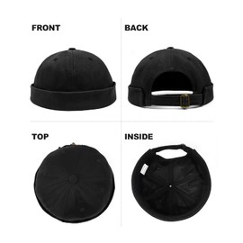 Zylioo Oversize XXL Brimless Harbour Hat,Adjustable Docker Cap for Big Heads,No Brim Ball Cap for Men and Women Black