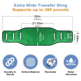 Leetye Mei Transfer Sling for Seniors, Transfer Belt Widened Back Curve Design Sling for Movement, Transfer Boards for Bedridden Patient, Bed Assist Handle, Back Lift Belt for Patient Care (Green)