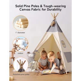 besrey Teepee Tent for Kids with Light & Mat, Toddler Tents Indoor Play Tent Playhouse, Toddler Tipi Cotton, tee Pee Tents for Kids Indoor, Boys & Girls Teepee,Children Room Playhouse