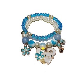 NIQIPOK Crystal Bead Bracelet Cute Cartoon Kawaii Elastic Beaded Bracelets for Women,Kawaii Crystal Beads Anime Relationship Matching Bracelet for Bff Best Bracelets (Blue)