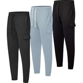 Real Essentials 3 Pack Sweatpants for Men Mens Joggers with Pockets Jogger Cargo Jogging Pants para Hombre Fleece Sweat Adult Sweats Lined Black Thick Cotton Warm Heavy Green Athletic Cuffed Active