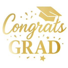 Graduation Party Decorations Congrats Grad Vinyl Backdrop Decal Wall Sticker with Cap Icon, Elegant Gold Event Decor for High School or College Graduation Celebrations ig6643 (L 28.5 in X 33 in)
