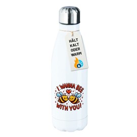 Huuraa Wanna Bee with You Stainless Steel Drinking Bottle 500 ml White Stainless Steel Wanna Bee with You Gift