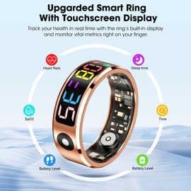 Smart Ring Fitness Tracker with Color Display Screen, IP68 Waterproof Fitness Ring with Charging Case, Health Ring for iOS Android, Activity Tracker
