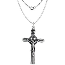 Sterling Silver Celtic Cross Crucifix Necklace Oxidized finish 16 inch 1.8mm Chain