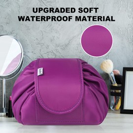 Lazy Drawstring Makeup Bags, Large Capacity Waterproof Travel Portable Cosmetic Bag Pouch Makeup Pouch Storage Organiser for Women Girl (Purple)