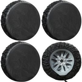 Season Guard Tire Covers 4 Pack, Tire Wheel Protector for Truck, SUV, Trailer, Camper, RV, Carbon Fiber Spare Tire Cover Sun Rain Snow Protector, Universal Fits Tire Diameters 36-39 inches, Black