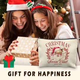 RYYCDOI Santa Christmas Makeup Bag Cosmetic Pouch, Vintage Claus Merry Christmas Makeup Bag for Women, Secret Santa Gifts