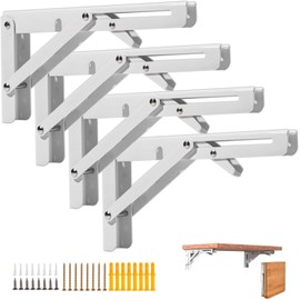 4PCS 10" Folding Shelf Brackets, Shelf Brackets Max. Load 220 lb Collapsible Heavy Duty Stainless Steel DIY Wall Mounted Shelf Bracket Space Saving for Work Table Bench, (White/10In/4pcs)
