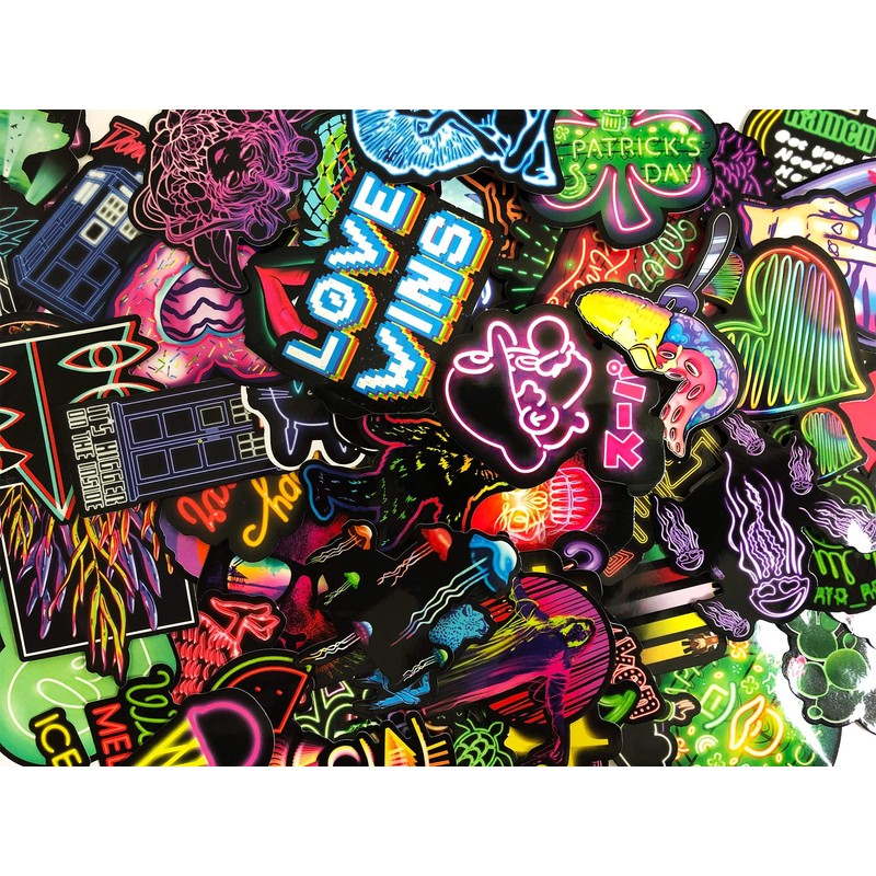 20 Random Neon Light Style Skateboard Laptop Stickers