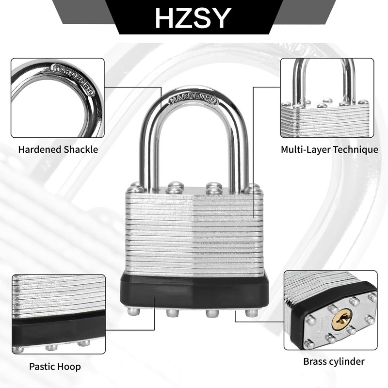 Padlocks Keyed Alike, Pack of 24, Laminated Steel Keyed Lock