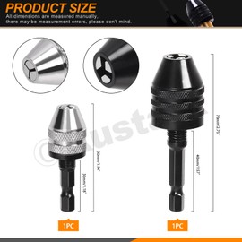 Rustark 2pcs Keyless Drill Chuck Adapter Hex Shank Drill Chuck for Impact Driver Quick Change Drill Bit Adapter Keyless Chuck with Storage Case for Electric Tool Accessories - 0.6-8mm and 0.3-6.5mm