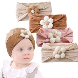 CHUKCHI 4 Pack Baby Flower Headband, Baby Girl Headbands of Cute Flower, Super Soft & Stretchy Nylon Floral Hairbands for Newborn Toddler