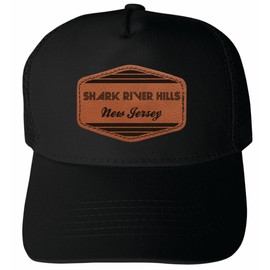 Shark River Hills New Jersey City Retro Souvenir Trucker Hat Unisex Mesh Back Snapback with Engraved Leather Patch Black