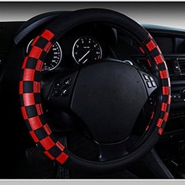 Mayco Bell Unisex's Grid Style Microfiber Leather Auto Car Steering Wheel Cover Universal 15 inch (Red)